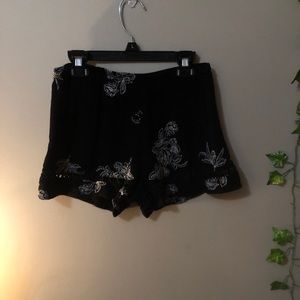 flower embroidered shorts